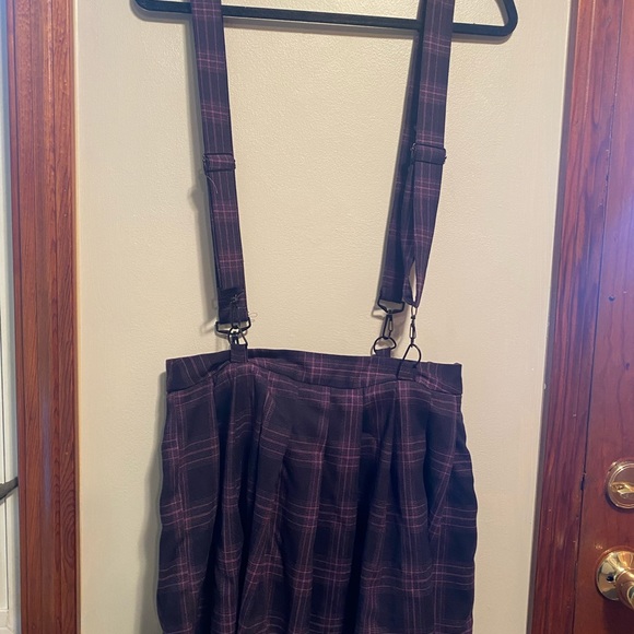 Sweet A-Line Decorative Strap Purple Plaid Pleated Mini Skirt - Picture 2 of 5